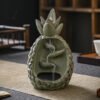 Pineapple With Leaves Ceramic Backflow Incense Burner Ornament Home Decor