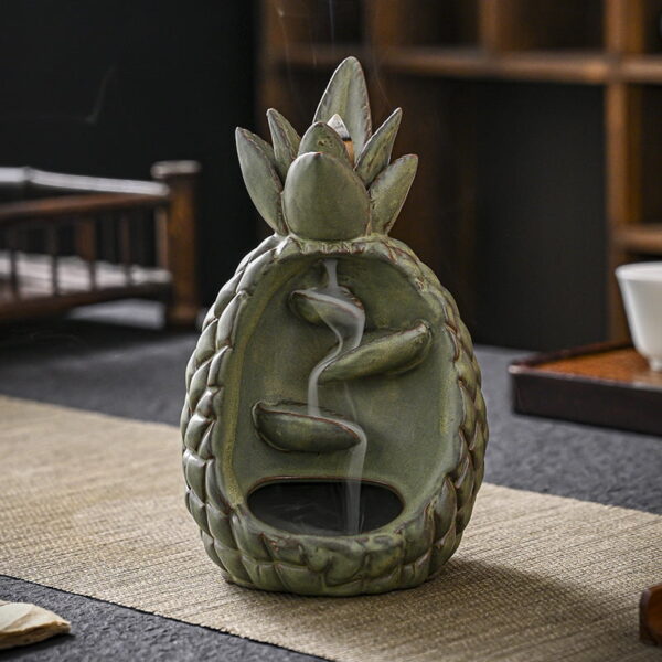 Pineapple With Leaves Ceramic Backflow Incense Burner Ornament Home Decor