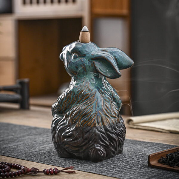 Rabbit Blue Ceramic Backflow Incense Burner