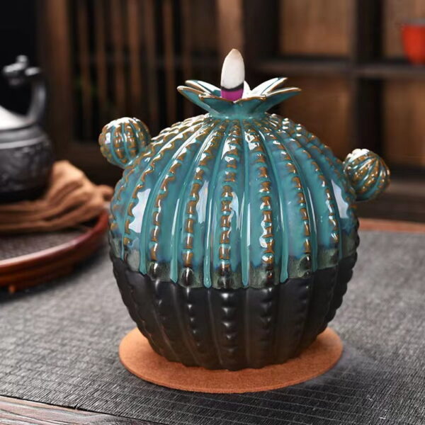 Cactus Shape Ceramic Waterfall Backflow Incense Burner
