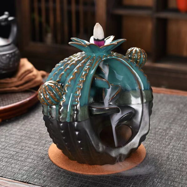 Cactus Shape Ceramic Waterfall Backflow Incense Burner
