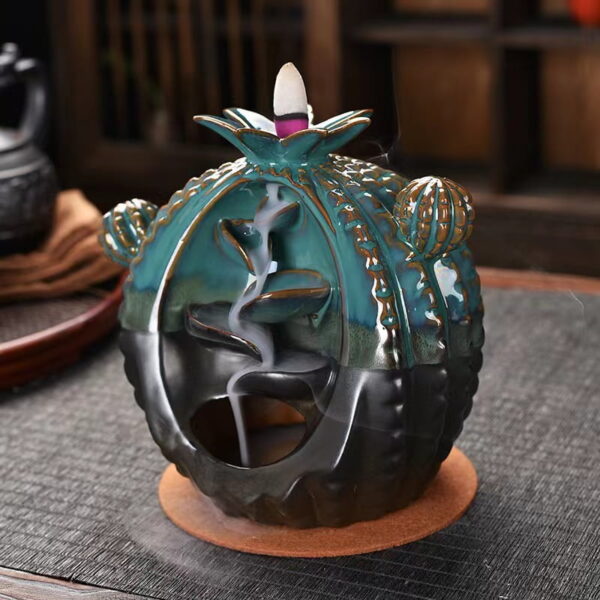 Cactus Shape Ceramic Waterfall Backflow Incense Burner