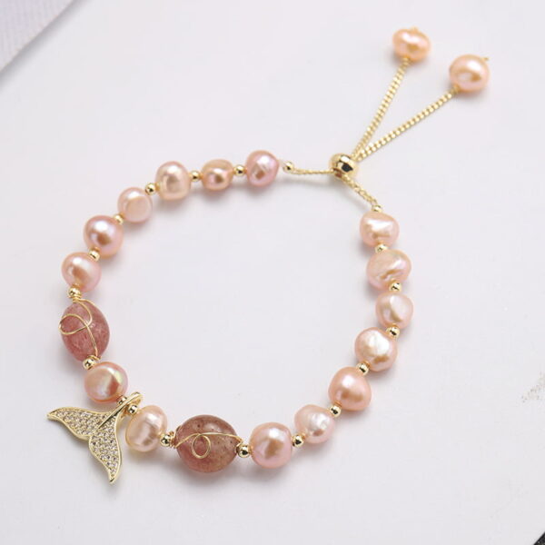 Natural Pearl Bracelet Baroque Pink Crystal Mermaid Tail Bracelet