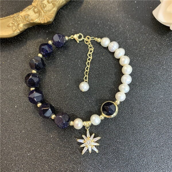 Freshwater Pearl Bracelet 14K Gold Star Sky Blue Sandstone Faceted Crystal Bracelet Freshwater Pearl Bracelet 14K Gold Star Sky Blue Sandstone Faceted Crystal Bracelet
