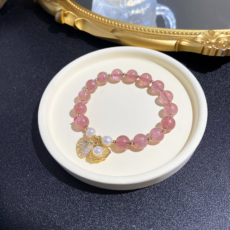 Natural Freshwater Pearl Strawberry Crystal Shell Bracelet