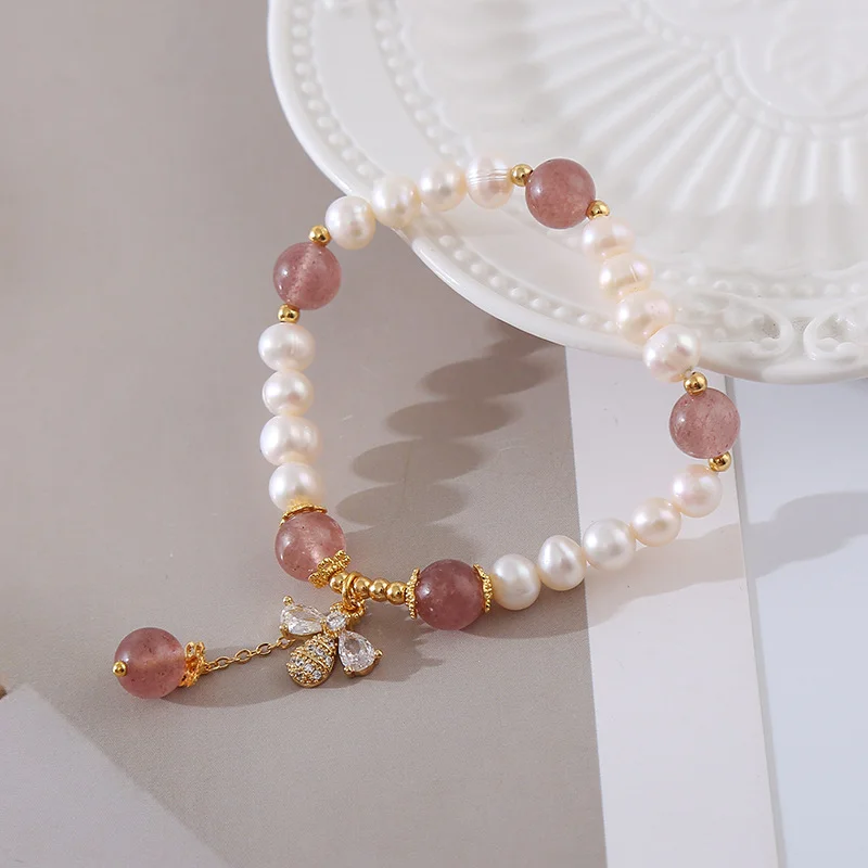 Natural Pearl Bracelet Bee Natural Strawberry Crystal Bracelet