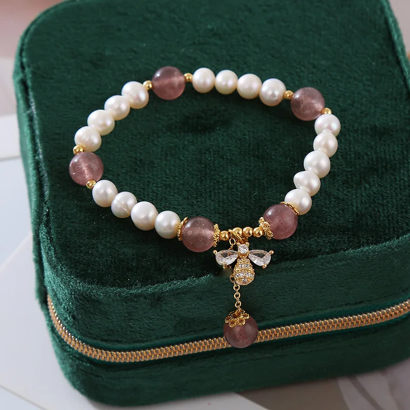 Natural Pearl Bracelet Bee Natural Strawberry Crystal Bracelet - Image 5