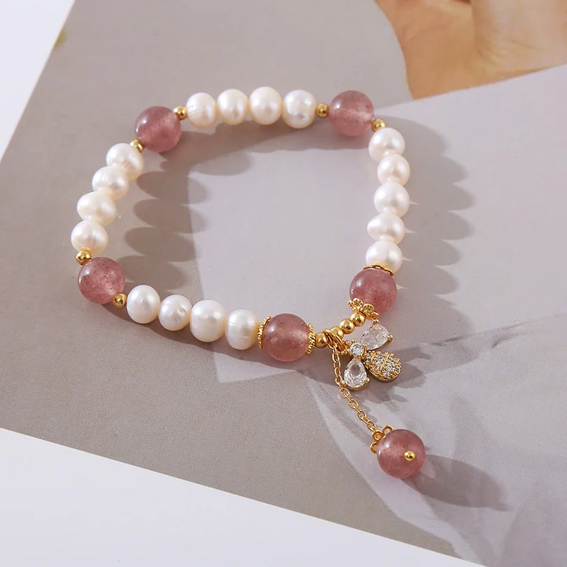 Natural Pearl Bracelet Bee Natural Strawberry Crystal Bracelet - Image 3