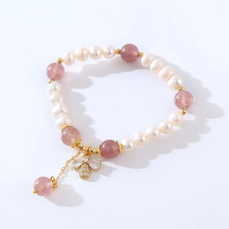 Natural Pearl Bracelet Bee Natural Strawberry Crystal Bracelet - Image 4