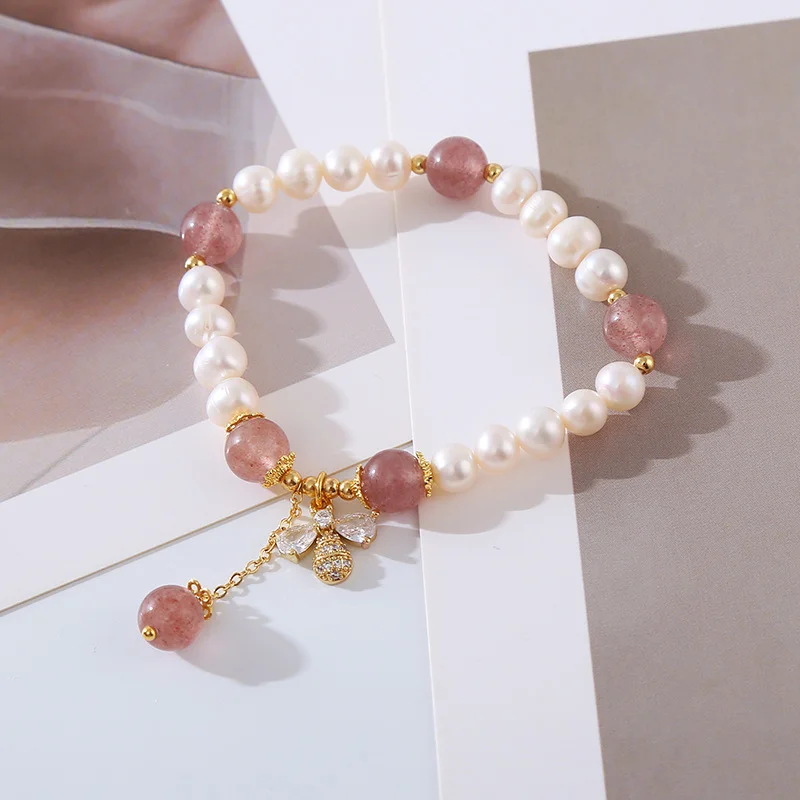 Natural Pearl Bracelet Bee Natural Strawberry Crystal Bracelet