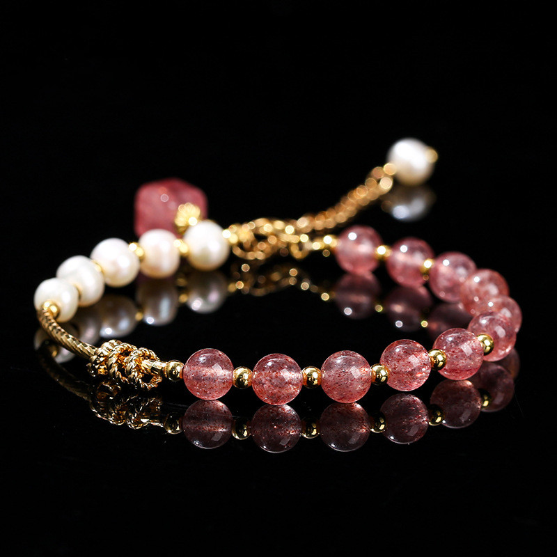 Natural Strawberry Crystal Bracelet Natural Pearl Bracelet