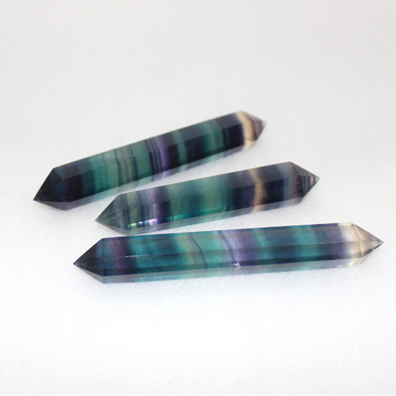 Natural Colorful Fluorite Double Pointed Crystal Column Fluorite Hexagonal Crystal Rough Stone