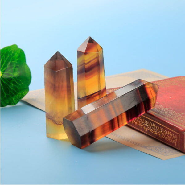 Natural Yellow Fluorite Crystal Column Single Point Crystal Hexagonal Prism