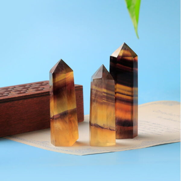 Natural Yellow Fluorite Crystal Column Single Point Crystal Hexagonal Prism