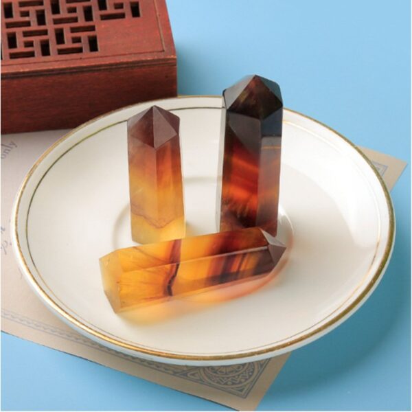 Natural Yellow Fluorite Crystal Column Single Point Crystal Hexagonal Prism