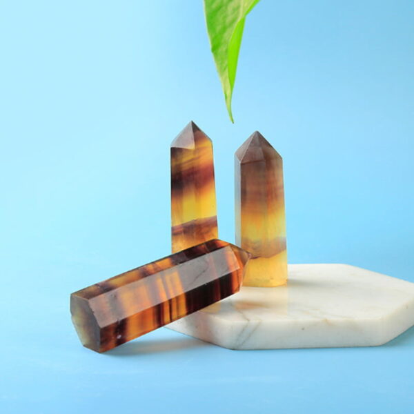 Natural Yellow Fluorite Crystal Column Single Point Crystal Hexagonal Prism
