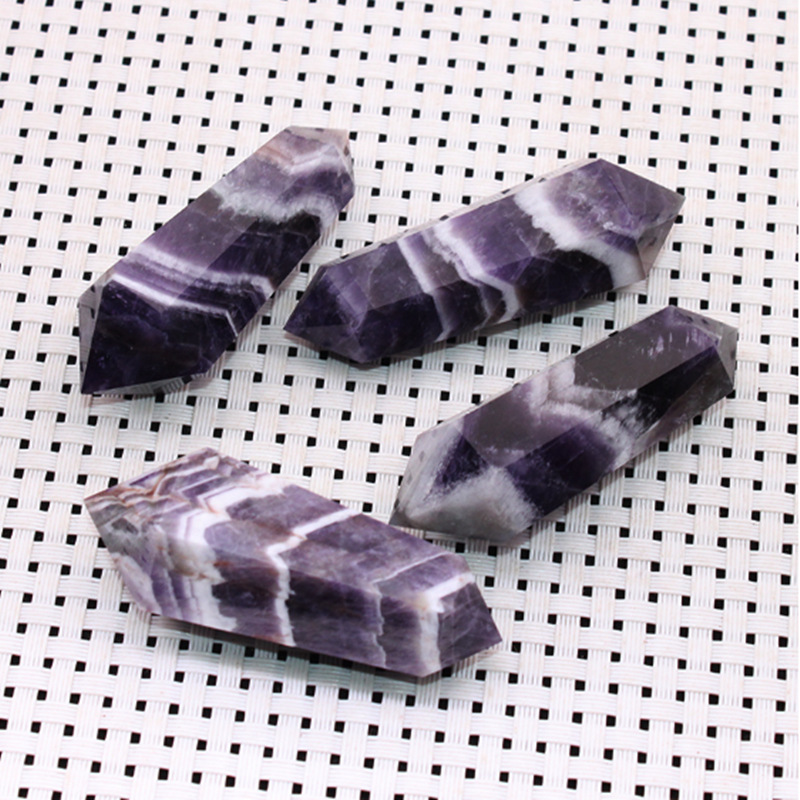 Natural Crystal Dream Amethyst Double Pointed Hexagonal Prism Rough Stone