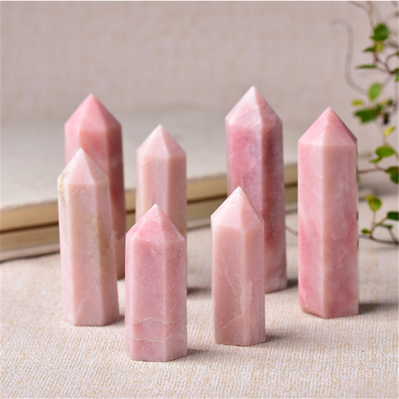 Natural Crystal Column Pink Opal Single Pointed Hexagonal Column Pink Crystal Raw Stone Home Decoration Ornament