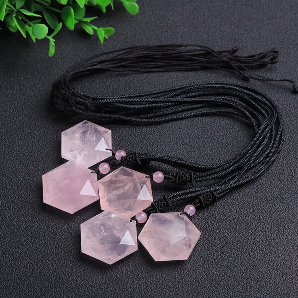 Natural Rose Quartz Hexagram Pendant Necklace