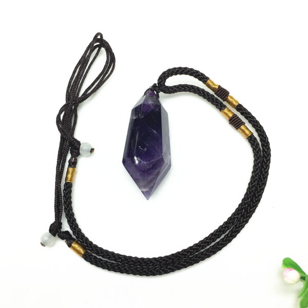 Natural Dream Amethyst Double Pointed Hexagonal Prism Pendant Necklace