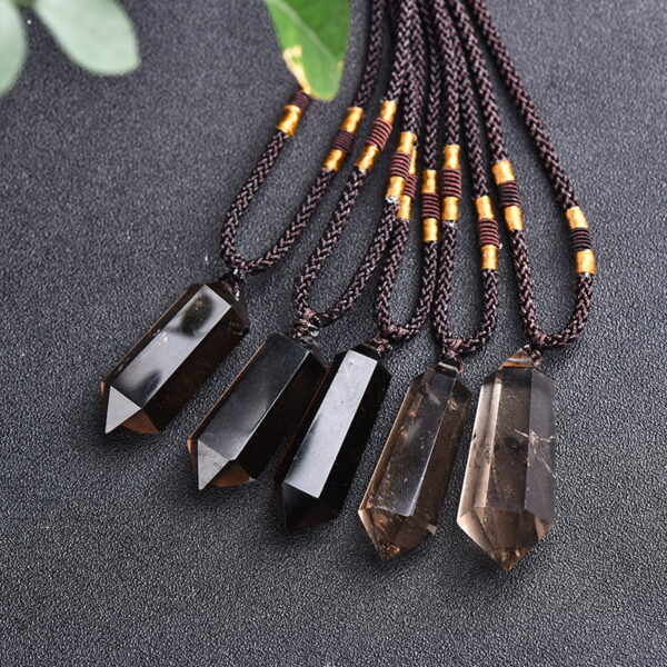 Natural Brown Quartz Double-pointed Smoky Quartz Hexagonal Prism Pendant Necklace