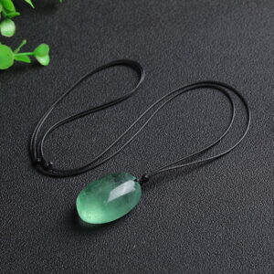 Natural Green Fluorite Oval Crystal Rough Stone Pendant Necklace Natural Green Fluorite Oval Crystal Rough Stone Pendant Necklace