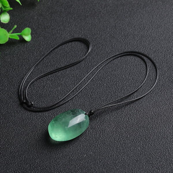 Natural Green Fluorite Oval Crystal Rough Stone Pendant Necklace