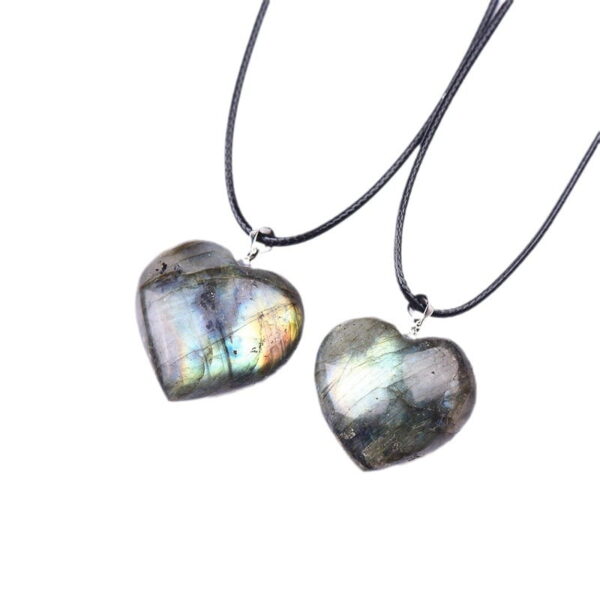 Natural Labradorite Moonstone Love Heart Shape Pendant Necklace