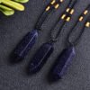 Natural Blue Sand Stone Double Pointed Hexagonal Prism Pendant Necklace - Image 2