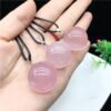 Natural Rose Crystal Round Ball Pendant Necklace