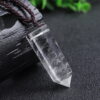 Natural white crystal single pointed hexagonal prism pendant necklace