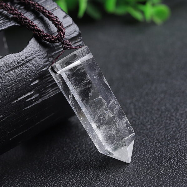 Natural white crystal single pointed hexagonal prism pendant necklace