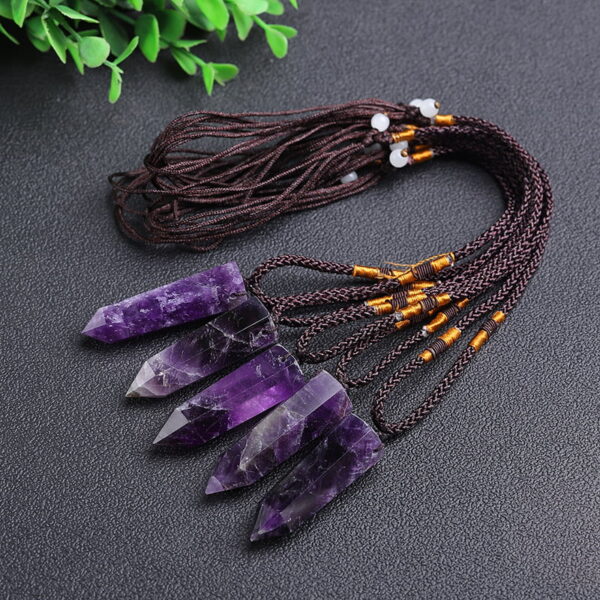 Natural Amethyst Single Pointed Hexagonal Prism Raw Stone Pendant Necklace Natural Amethyst Single Pointed Hexagonal Prism Raw Stone Pendant Necklace