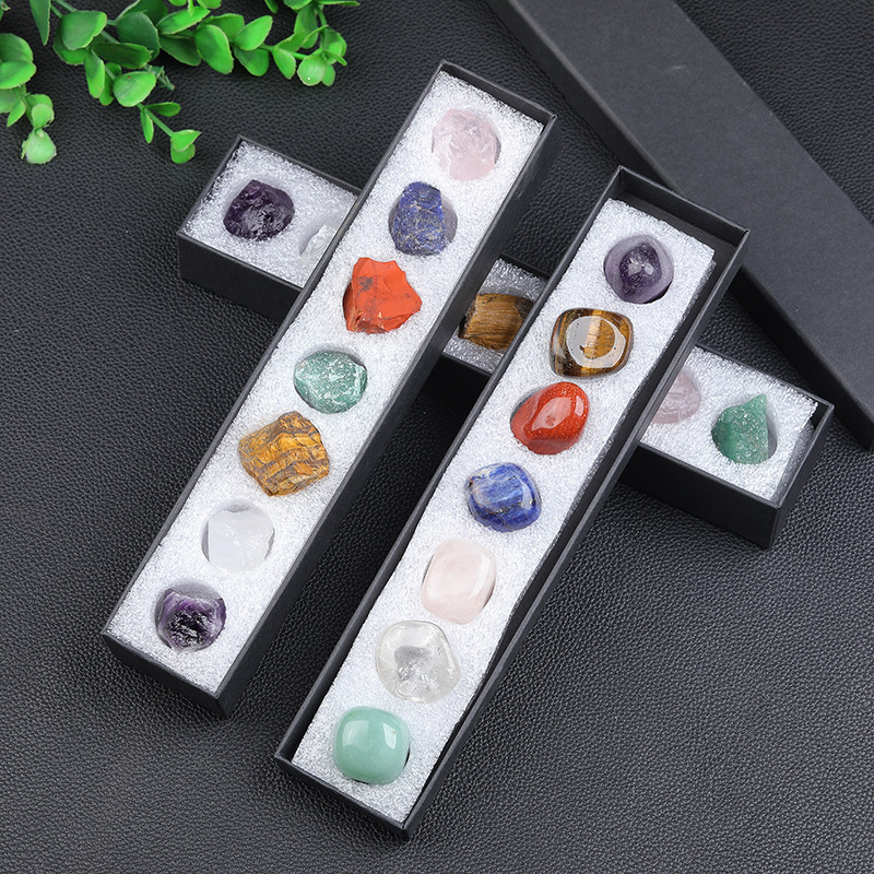 Natural Crystal Raw Stone Seven Color Gemstone Gift Box Set Polished Shaped Ore