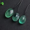 Natural Green Fluorite Oval Crystal Rough Stone Pendant Necklace