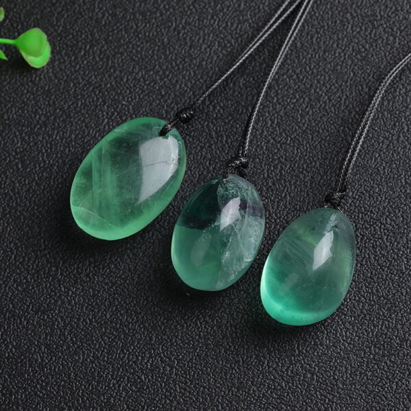 Natural Green Fluorite Oval Crystal Rough Stone Pendant Necklace