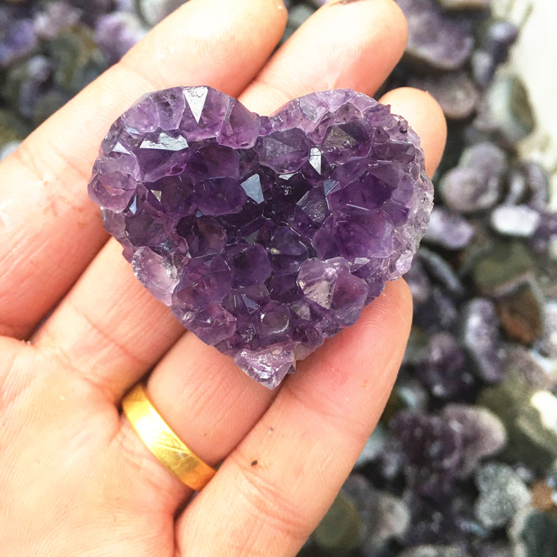 Natural Amethyst Heart-shaped Crystal Cluster Specimen Rough Stone