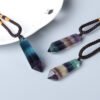 Natural colorful fluorite crystal column double tip pendant crystal raw stone hexagonal hemp rope necklace