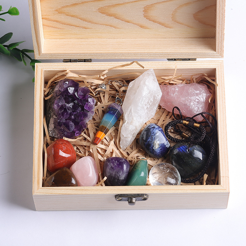 Natural Colorful Crystal Raw Stone Polished Gravel Combination Set Craft Ornament