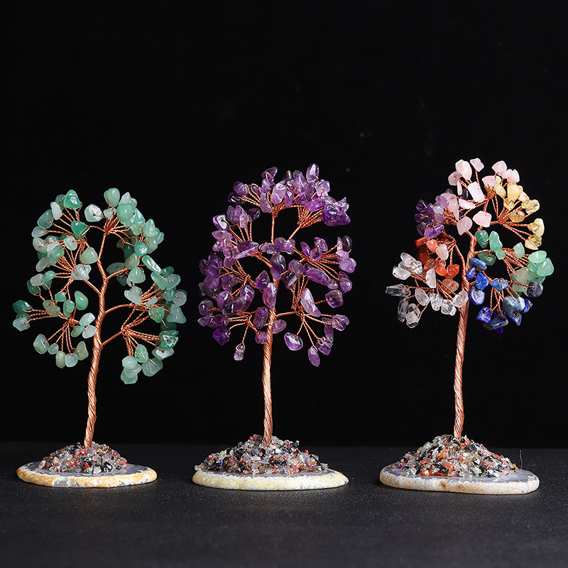 Natural amethyst pink crystal colored crystal gravel flower tree home office decoration ornament craft
