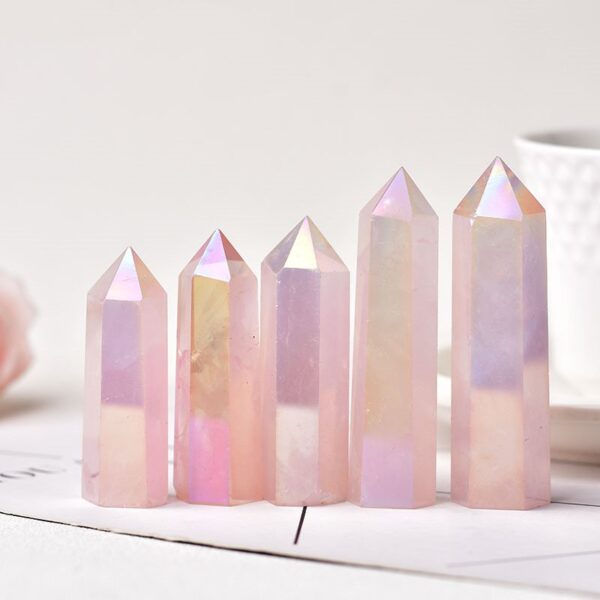 Natural Pink Crystal Column Electroplating Color Single Pointed Hexagonal Crystal Column Home Decoration Ornament Natural Pink Crystal Column Electroplating Color Single Pointed Hexagonal Crystal Column Home Decoration Ornament