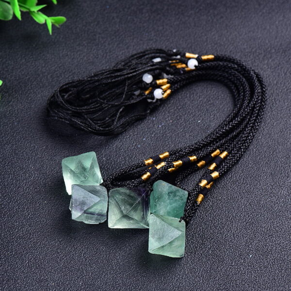 Natural Fluorite Pendant Green Fluorite Octahedron Necklace