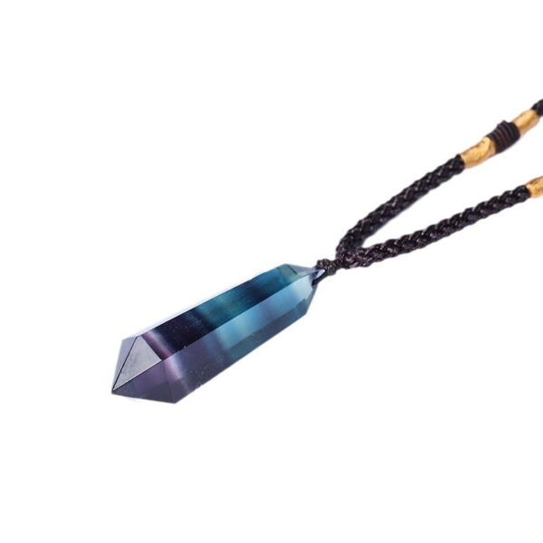 Natural Colorful Fluorite Crystal Column Hemp Rope Necklace