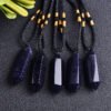 Natural Blue Sand Stone Double Pointed Hexagonal Prism Pendant Necklace