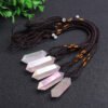 Natural Electroplated Pink Crystal Double Pointed Crystal Column Pendant Necklace - Image 2