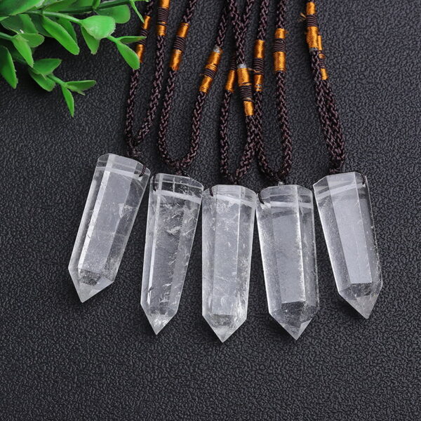 Natural White Crystal Single Pointed Hexagonal Prism Pendant Necklace