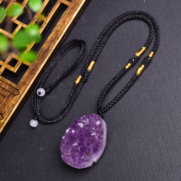 Natural Amethyst Cluster Teardrop-shaped Rough Stone Pendant Necklace Natural Amethyst Cluster Teardrop-shaped Rough Stone Pendant Necklace