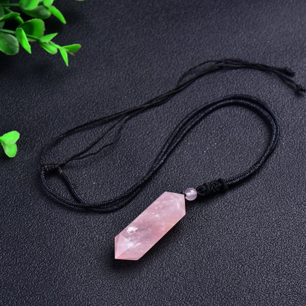 Natural Pink Crystal Hexagonal Prism Necklace