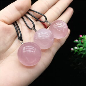 Natural Rose Crystal Round Ball Pendant Necklace Natural Rose Crystal Round Ball Pendant Necklace