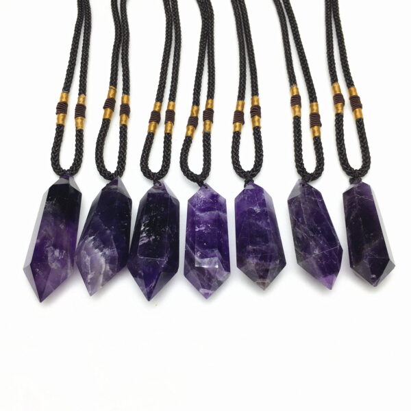 Natural Dream Amethyst Double Pointed Hexagonal Prism Pendant Necklace